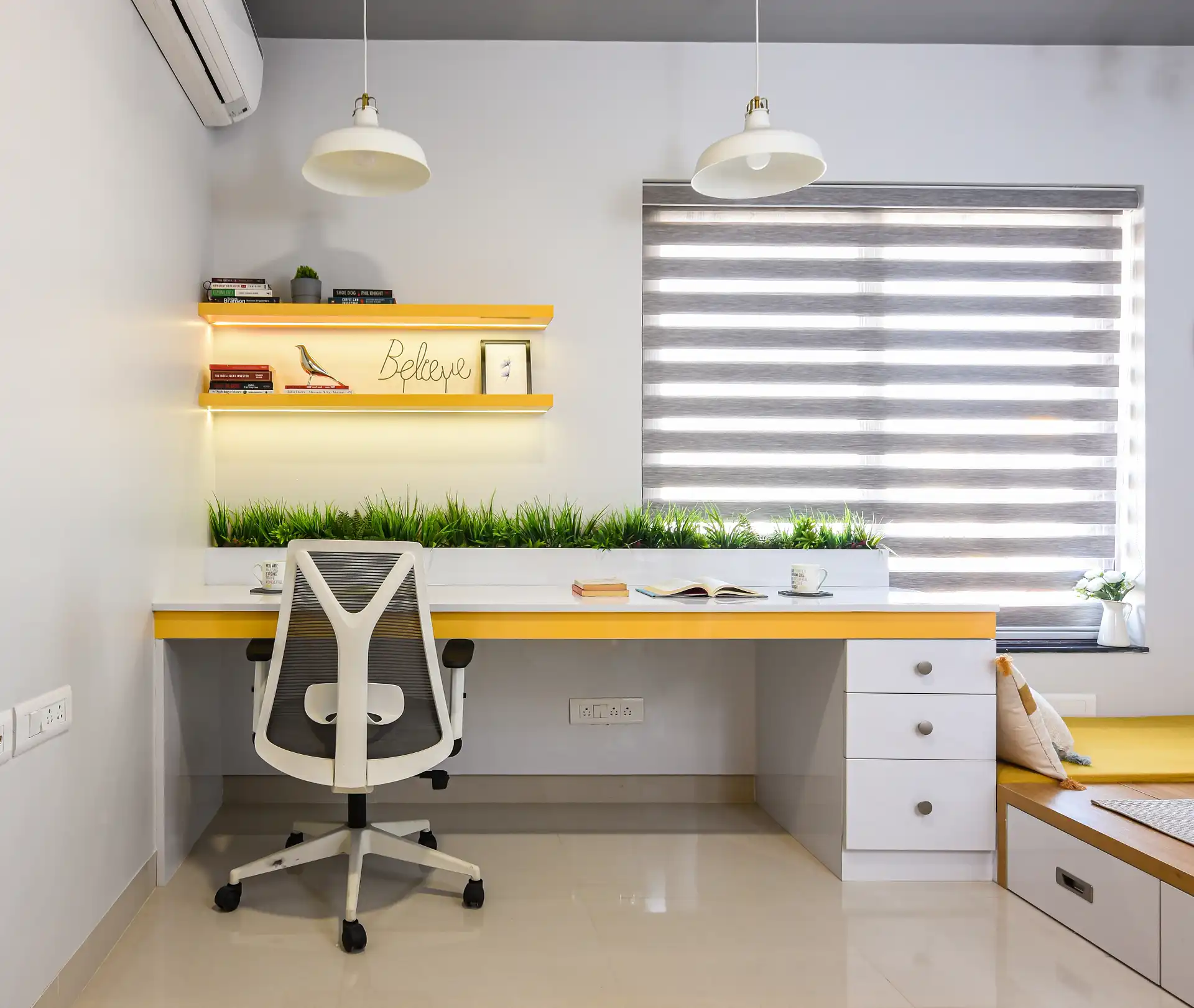 A Study Room Interior Design with Natural Lighting in Bangalore by Interiosplash interior design company